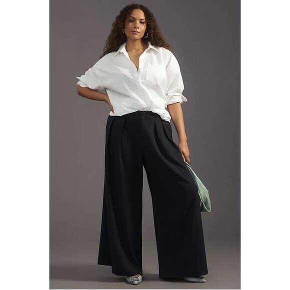 Anthropologie Pants - Maeve Anthropologie Women's Black Palazzo Pleated Wide-Leg Trousers Size 16W
